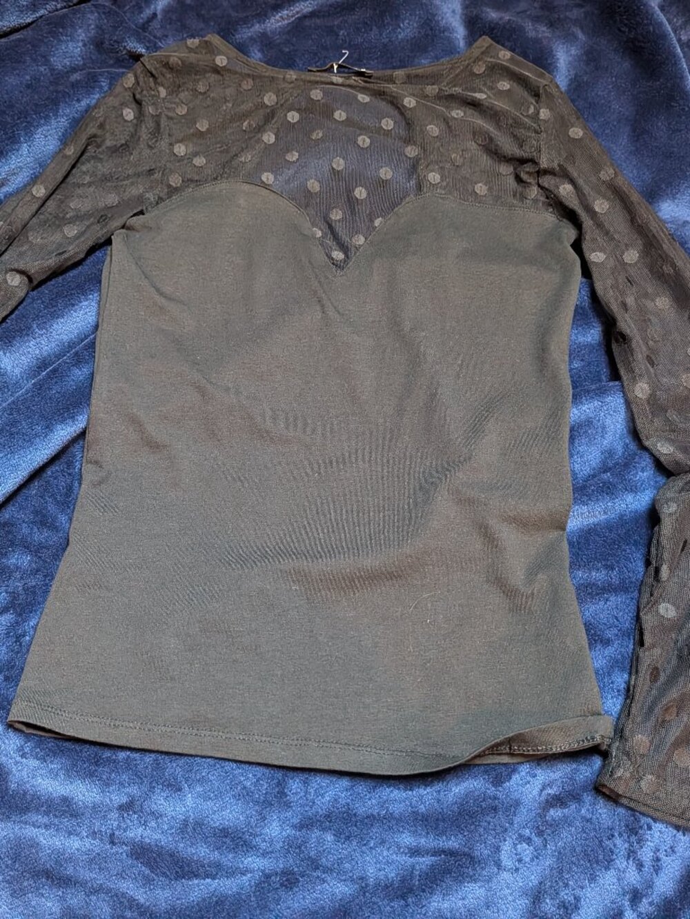 Terranova Black Mesh Polka Dot Long Sleeve Top - Size S